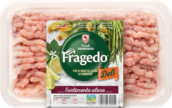 Fragedo Deli Sortimente Alese: Carne tocată din pulpă de pui dezosată refrigerată