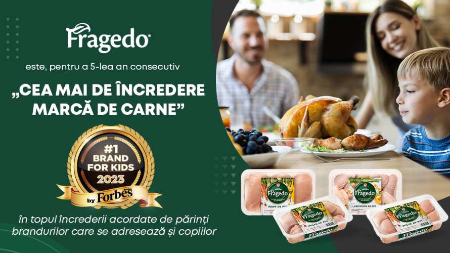 Fragedo, nr. 1 pe piața cărnii de pui din România, desemnat pentru a cincea oară consecutiv, „Cea mai de încredere marcă de carne” pentru copii de către Forbes Brands for Kids